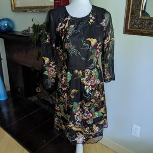 Belle Badgley Mischka Anna Sheer Mesh Flower Sequin Dress Size US 6- flawed